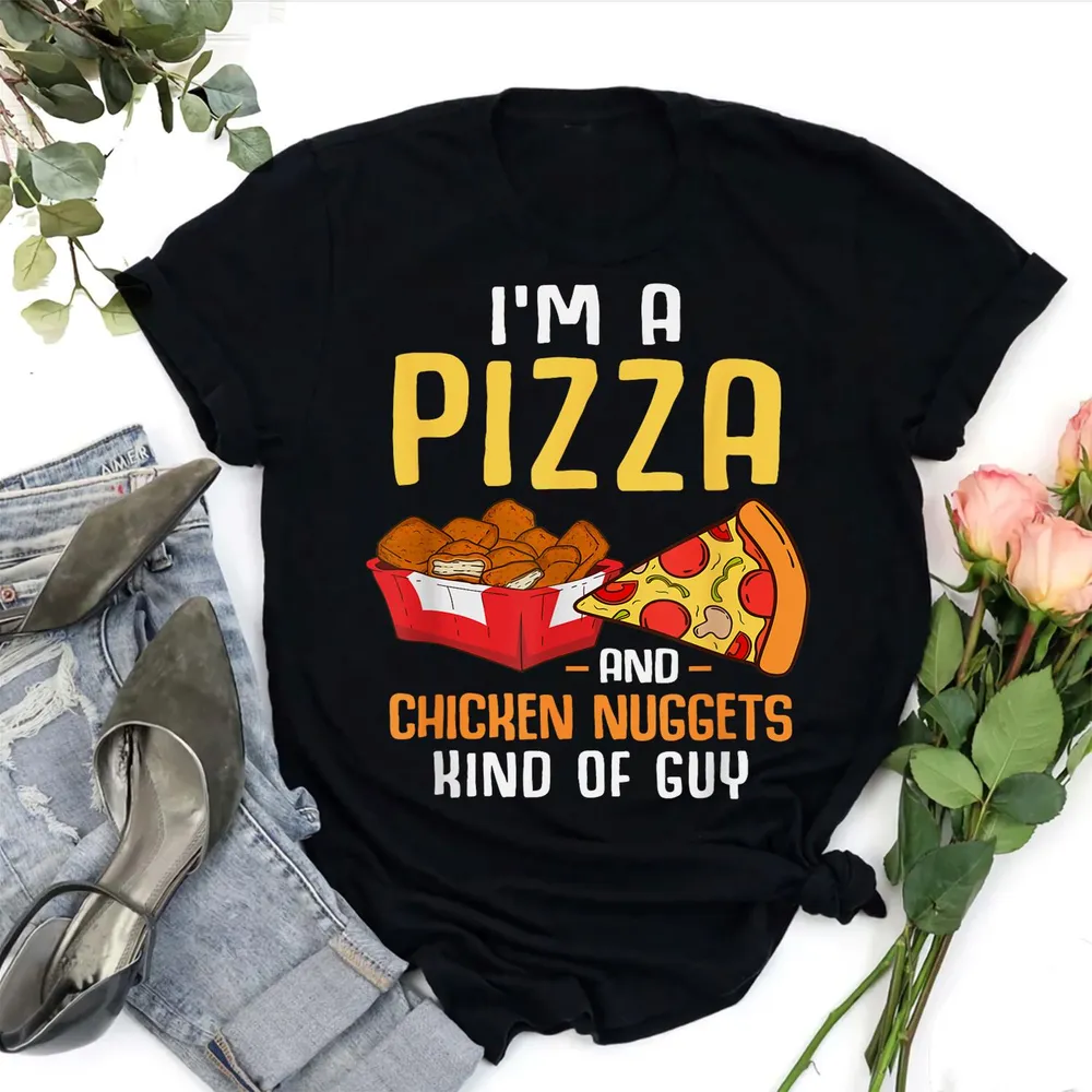 Fast Food Pizza Lover Foodie Men Boys Funny Chicken Nuggets T-Shirt Unisex Standard T-Shirt black s