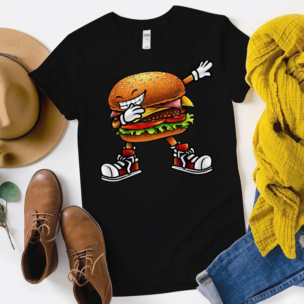 Funny Hamburger For Men Women Kids Cheeseburger Fast Food T-Shirt Unisex Standard T-Shirt black s