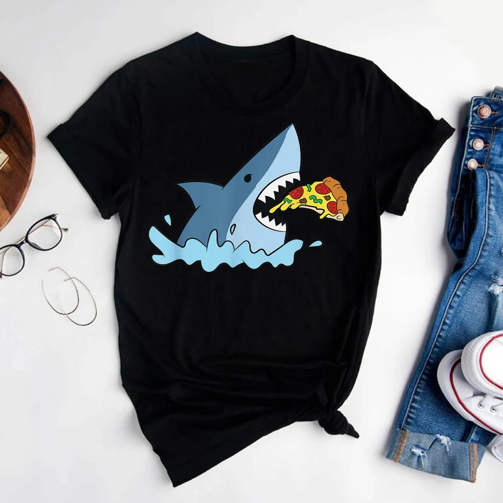 Shark Eating Pizza Fast Food Pizza T-Shirt Unisex Standard T-Shirt black s
